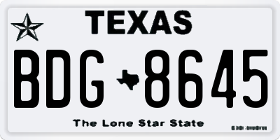 TX license plate BDG8645