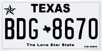 TX license plate BDG8670