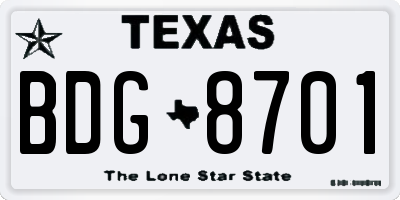 TX license plate BDG8701