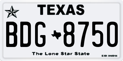TX license plate BDG8750