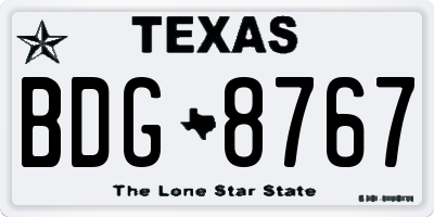 TX license plate BDG8767
