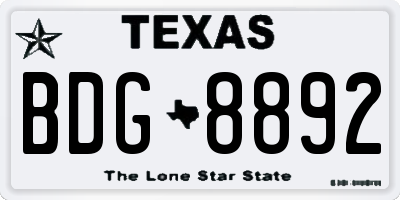 TX license plate BDG8892