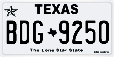 TX license plate BDG9250