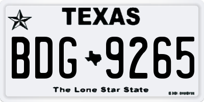 TX license plate BDG9265
