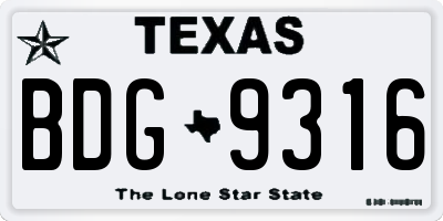 TX license plate BDG9316