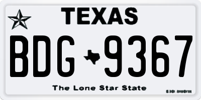 TX license plate BDG9367