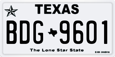 TX license plate BDG9601