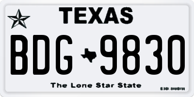 TX license plate BDG9830