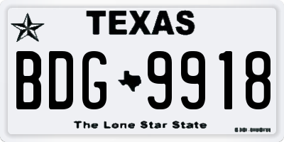 TX license plate BDG9918