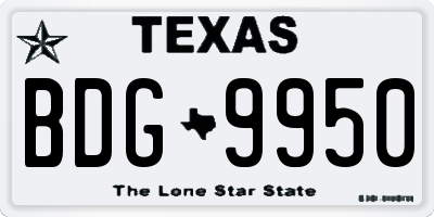 TX license plate BDG9950