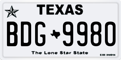 TX license plate BDG9980