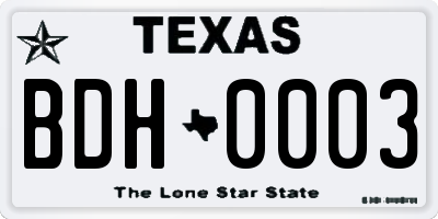 TX license plate BDH0003