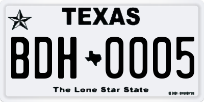 TX license plate BDH0005
