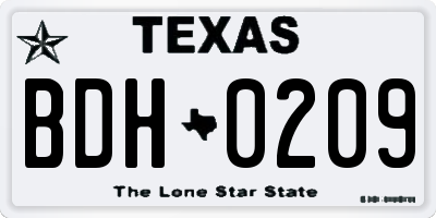 TX license plate BDH0209