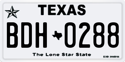 TX license plate BDH0288