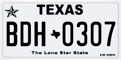TX license plate BDH0307