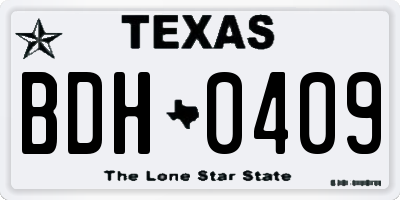 TX license plate BDH0409