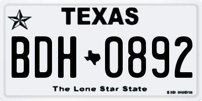 TX license plate BDH0892
