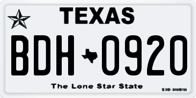 TX license plate BDH0920