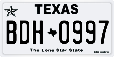 TX license plate BDH0997