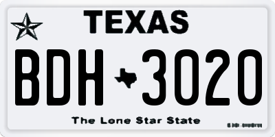 TX license plate BDH3020