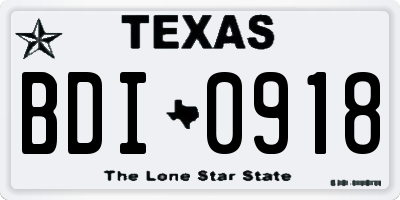 TX license plate BDI0918