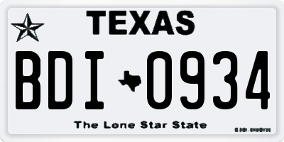 TX license plate BDI0934