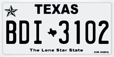 TX license plate BDI3102