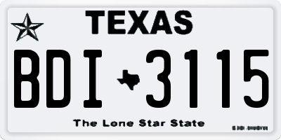 TX license plate BDI3115