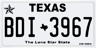 TX license plate BDI3967