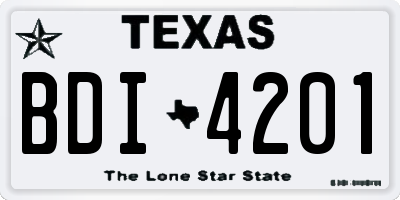 TX license plate BDI4201
