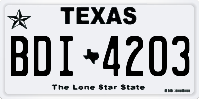 TX license plate BDI4203