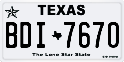 TX license plate BDI7670