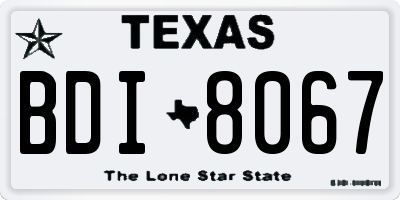 TX license plate BDI8067