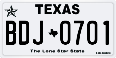 TX license plate BDJ0701