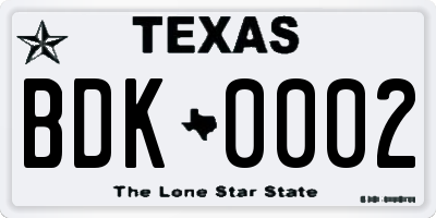 TX license plate BDK0002