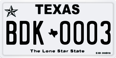 TX license plate BDK0003