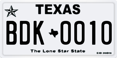 TX license plate BDK0010