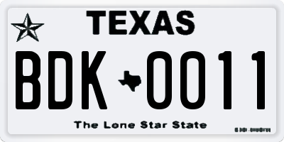 TX license plate BDK0011