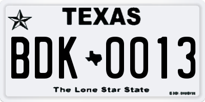 TX license plate BDK0013