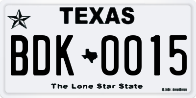 TX license plate BDK0015