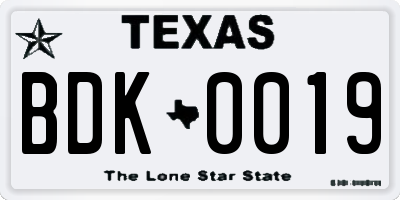 TX license plate BDK0019