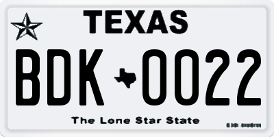 TX license plate BDK0022