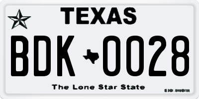 TX license plate BDK0028