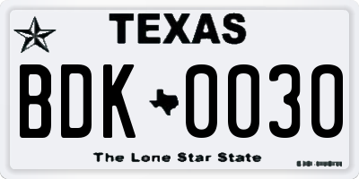 TX license plate BDK0030