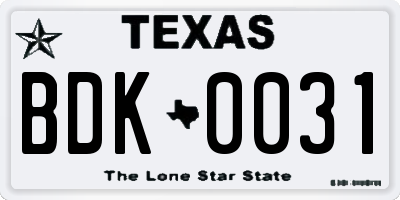 TX license plate BDK0031
