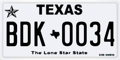 TX license plate BDK0034