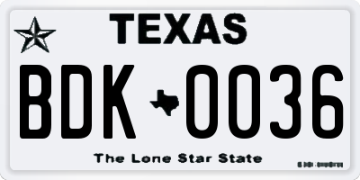 TX license plate BDK0036