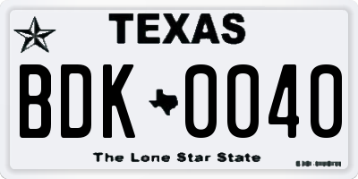 TX license plate BDK0040