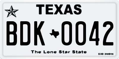 TX license plate BDK0042